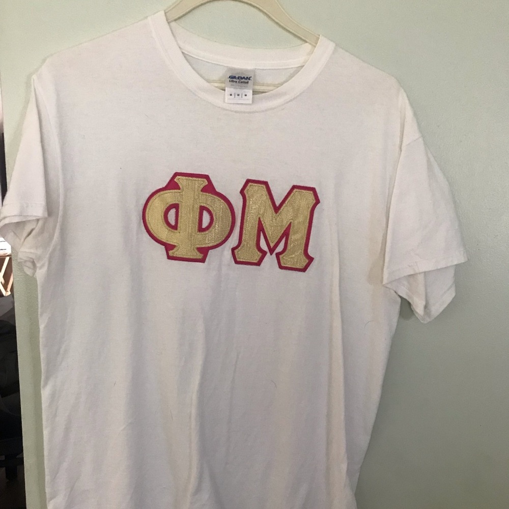 Phi Mu stitched letters